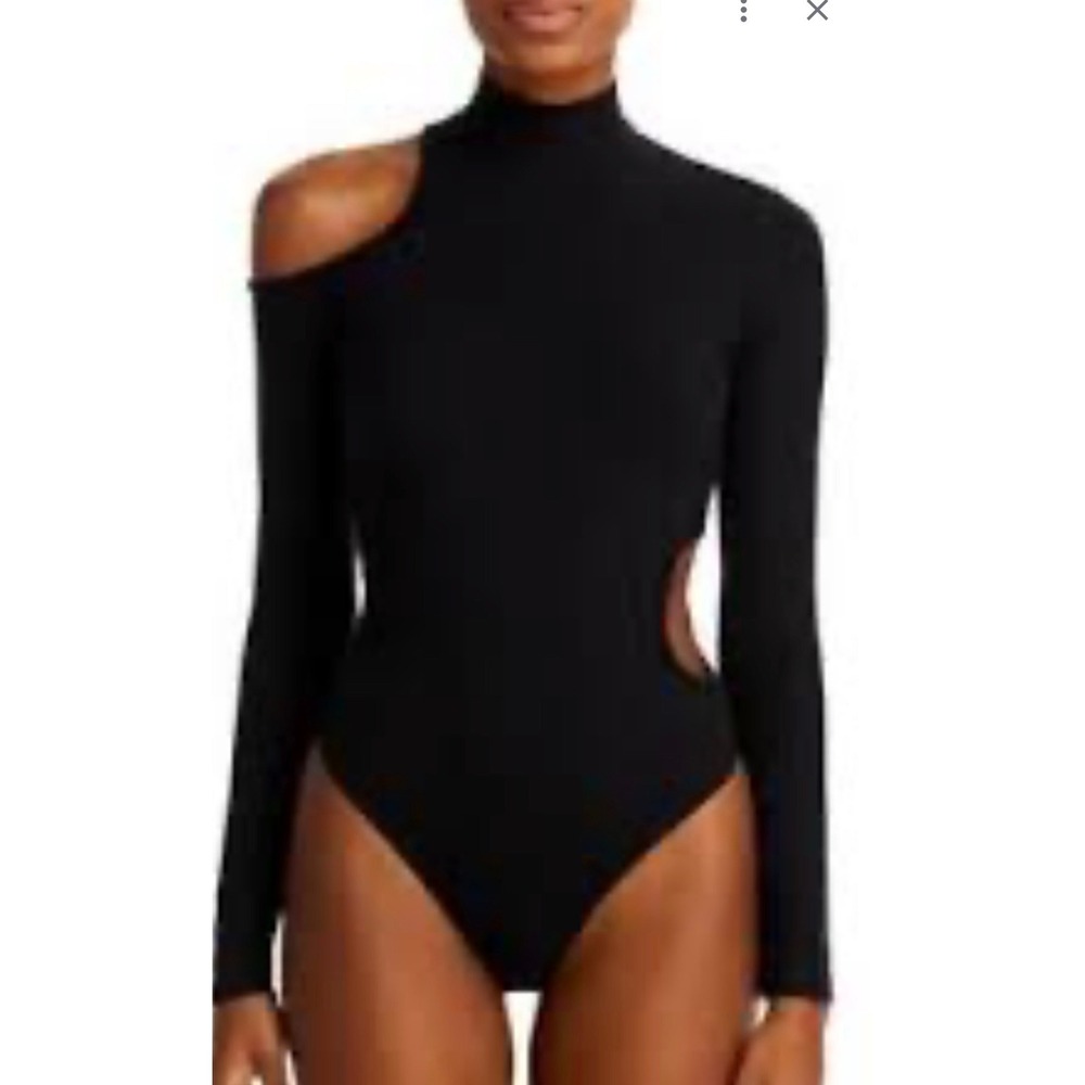 Jonathan Simkhai Standard Asuka Black Ribbed Cutout Mock Neck Bodysuit XS New
